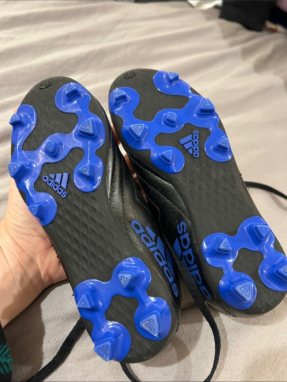 adidas Black Soccer Shoes with Blue Stripes - Picture 2 of 4